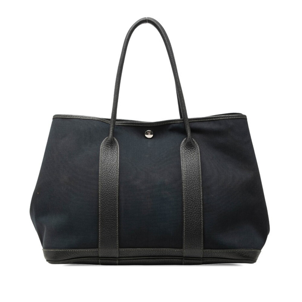 Hermes Garden Party PM Tote Bag, Navy/Black, Silver Hardware, Toile Officier ...
